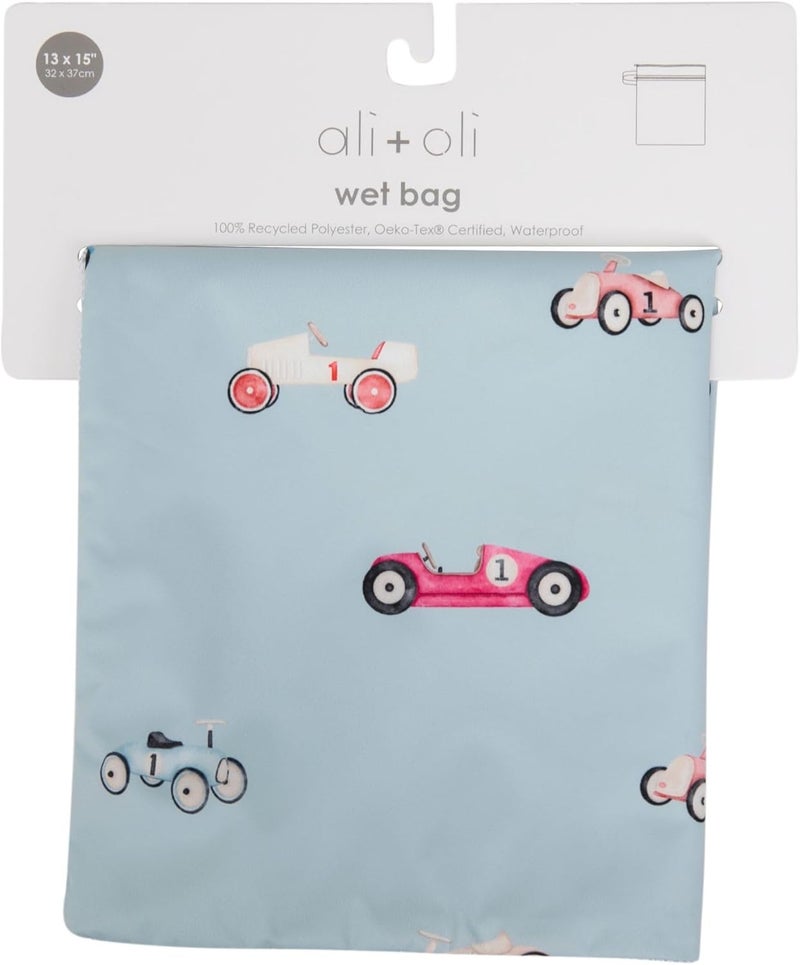 Ali+Oli Water Resistant Dual-Compartment Wet-Dry Bag for Travel, Hook to Stroller, Daycare, Diapers, Diaper Bag, Clutch Bag,15x12 inches (Retro Cars) - Image 5